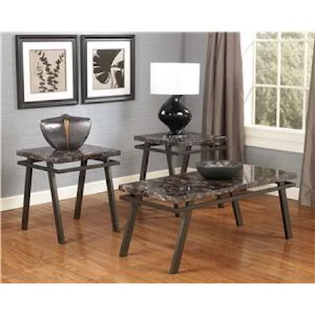 Occasional Table Set with Metal Bases & Faux Marble Tops